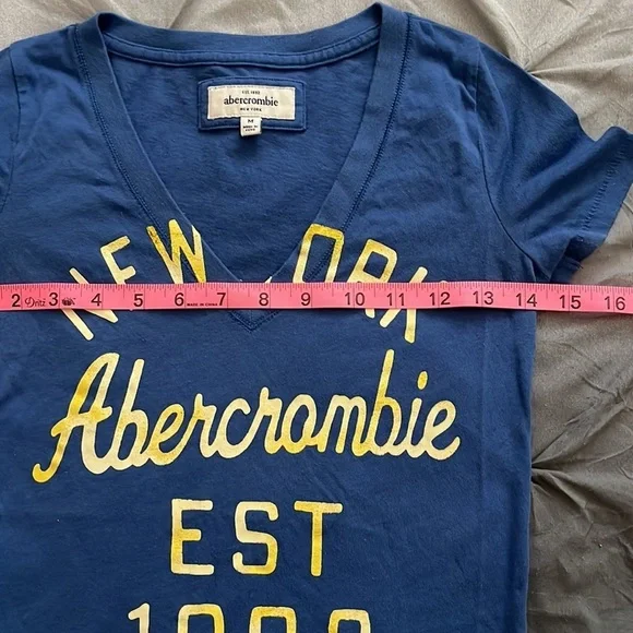 Vintage Abercrombie Kids Blue Yellow New York V Neck Shirt Top Size M - Picture 2 of 4